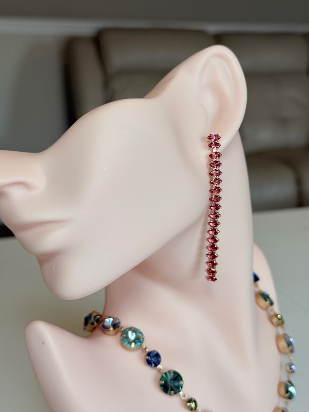 Delicate Pink Linear Drop Earrings With Cubic Zirconia